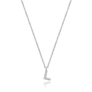 Silver Rhodium Plated CZ Initial Necklet L