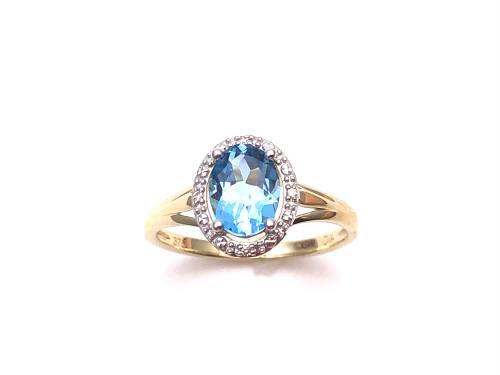 9ct Yellow Gold Blue Topaz & Diamond Cluster Ring
