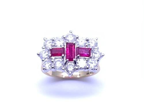18ct Yellow Gold Ruby & Diamond Cluster Ring