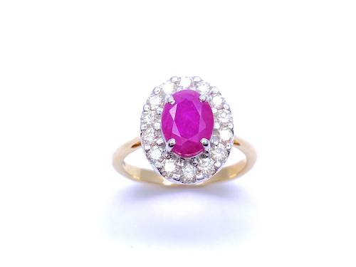 9ct Yellow Gold Ruby & Diamond Cluster Ring