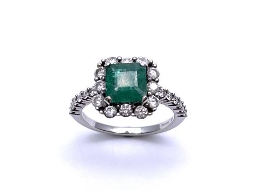 9ct White Gold Emerald & Diamond Halo Ring