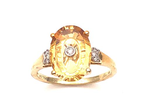 9ct Citrine & Diamond Solitaire Ring