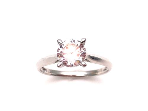 9ct White Gold CZ Solitaire Ring 6.5mm
