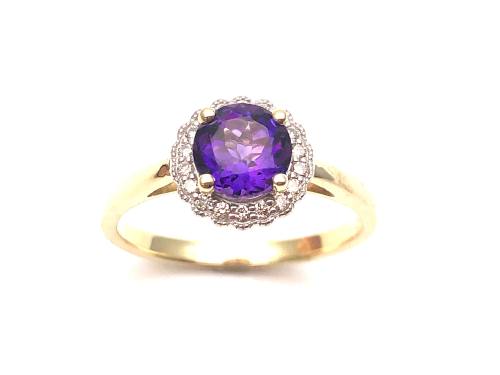 9ct Amethyst & Diamond Cluster Ring 0.10ct