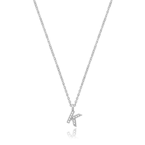 Silver Rhodium Plated CZ Initial Necklet K