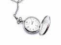 Chrome Plated Quartz Date Pocket Watch & Chain