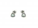 Silver Created Opal & CZ Triangle Stud Earrings