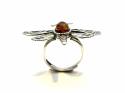 Silver Amber Adjustable Dragonfly Ring