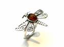 Silver Amber Adjustable Dragonfly Ring