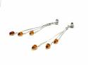 Silver Golden Amber Drop Earrings