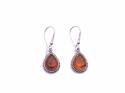 Silver Teardrop Shaped Amber Drop Earrings