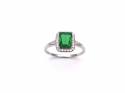 Silver Green Stone & Clear CZ Ring