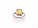 Silver Yellow Stone & Clear CZ Ring