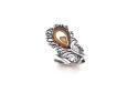 Silver and Amber Heart Feather Adjustable Ring