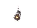 Silver and Amber Heart Feather Pendant