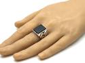 Silver Black Stone Rectangular Signet Ring