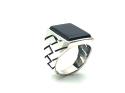 Silver Black Stone Rectangular Signet Ring