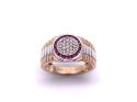 9ct Yellow Gold Gents Ruby & Diamond Cluster Ring