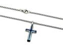 Stainless Steel & Blue IP Plating Cross & Chain