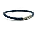 Navy Leather Matte & Polished Steel Clasp Bracelet