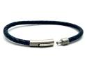 Navy Leather Matte & Polished Steel Clasp Bracelet