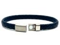 Navy Leather Matte Polished Steel Flat Bracelet