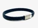 Navy Leather Matte Polished Steel Flat Bracelet