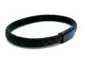 Black Leather Blue Stainless Steel Clasp Bracelet