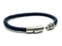 Navy Leather Polished Red & Blue Striped Bracelet