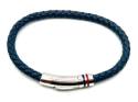 Navy Leather Polished Red & Blue Striped Bracelet