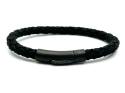 Black Leather Matte Stainless Steel Clasp Bracelet