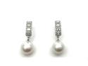 18ct White Gold FW Pearl & Diamond Drop Earrings