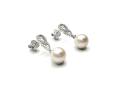 18ct White Gold FW Pearl & Diamond Drop Earrings