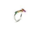 Silver Multicolour Teardrop CZ Wishbone Ring