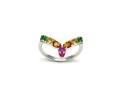 Silver Multicolour Teardrop CZ Wishbone Ring