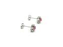 Silver Pink Created Opal & CZ Heart Stud Earrings