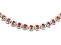 Silver Red & White CZ Oval Cluster Necklet