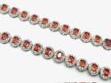 Silver Red & White CZ Oval Cluster Necklet