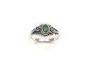 Silver Patterned Emerald Solitaire Ring