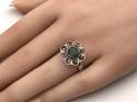 Silver Emerald Solitaire Flower Ring