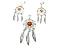 Silver Amber Dream Catcher Pendant & Earrings Set