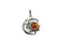 Silver Amber Smiling Moon & Sun Pendant