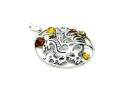 Silver Multi Amber Dragon Circle Pendant