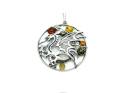 Silver Multi Amber Dragon Circle Pendant