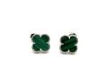 Silver Green Clover Stud Earrings