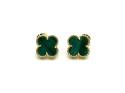 Silver Gold Plated Green Clover Stud Earrings