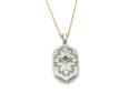 9ct Yellow Gold Emerald & Diamond Pendant & Chain