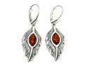 Silver Amber Feather Drop Earrings