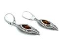 Silver Amber Feather Drop Earrings