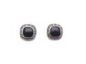 Silver Onyx & Marcasite Halo Stud Earrings